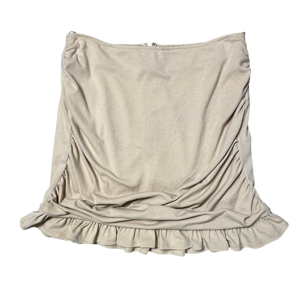 Mable Cream Nude Ruched Ruffle Hem Skirt